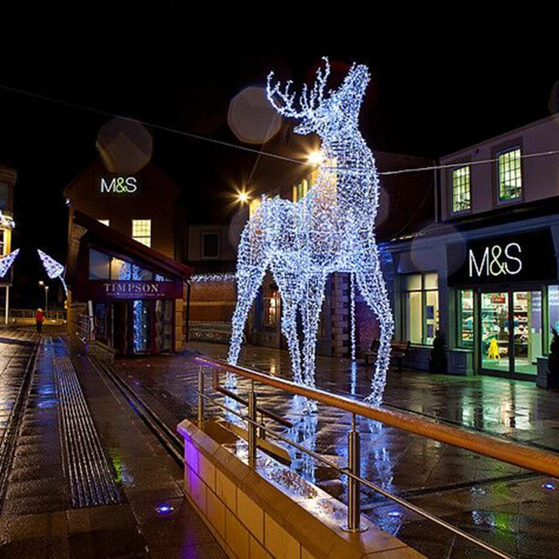 Personalizado. Decoraciones callejeras al aire libre de Año Nuevo marco de hierro personalizado Reno animal 3D con luces de motivo de trineo