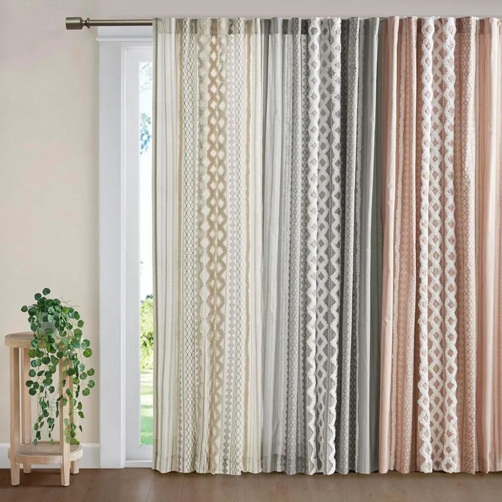 Gray Chenille Striped Cotton Curtain Panels with Lining, 50x95, Suitable for Durable Window Treatments