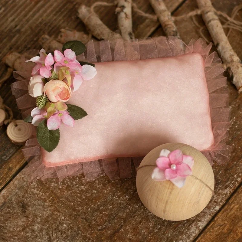 Newborn Baby Photography Props Lace Retro Florals Posing Pillow Bonnet Hat 2pcs Fotografia Accessories Studio Shoots Photo Props