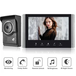 Video Intercom System 7 Inch Monitor Wired Video Door Phone Doorbell Kits Indoor Outdoor IR Camera for Villa House Apartment