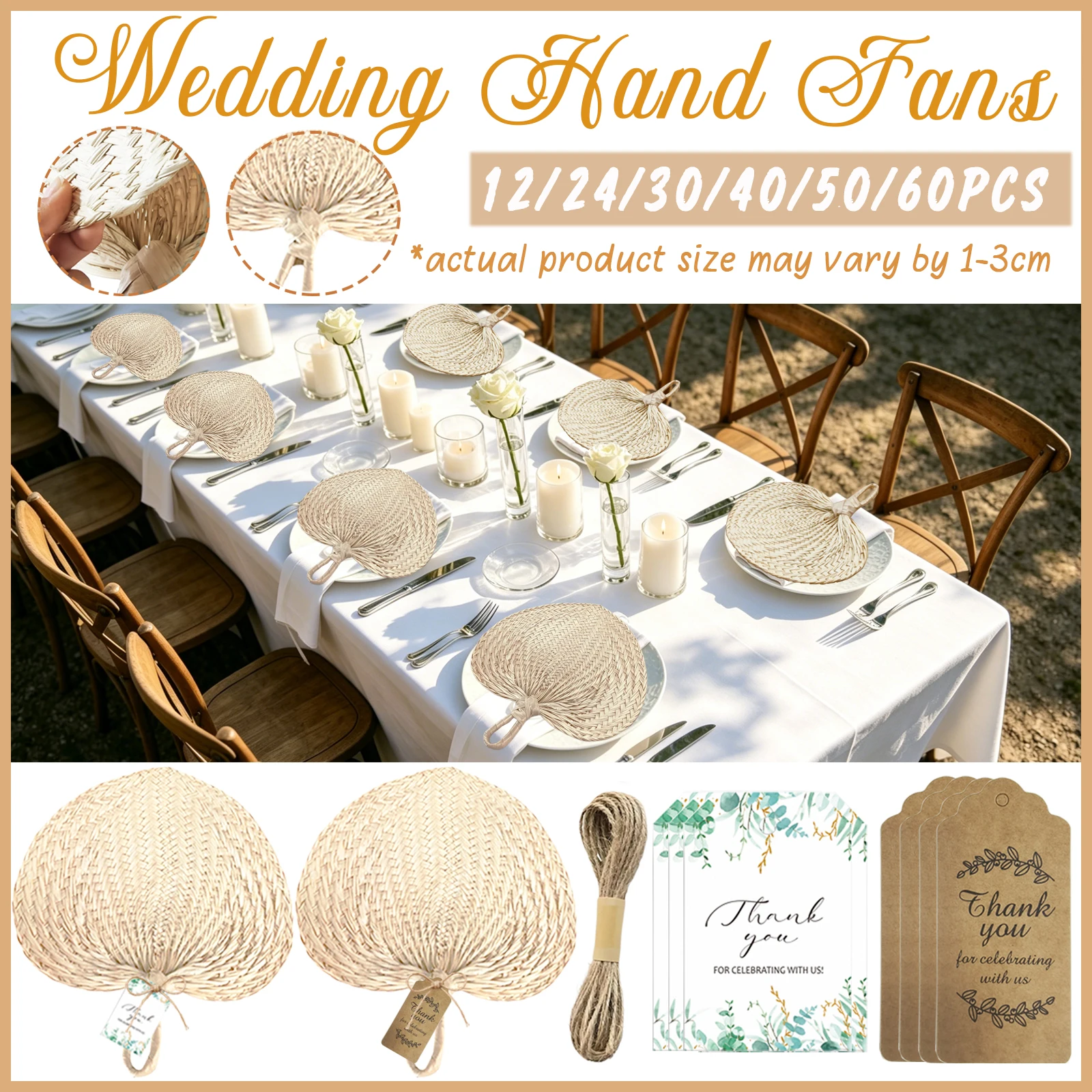 12-60 éventails de mariage pour invités, éventails à main en raphia naturel avec cordon et cartes pour fête à la plage à Havana