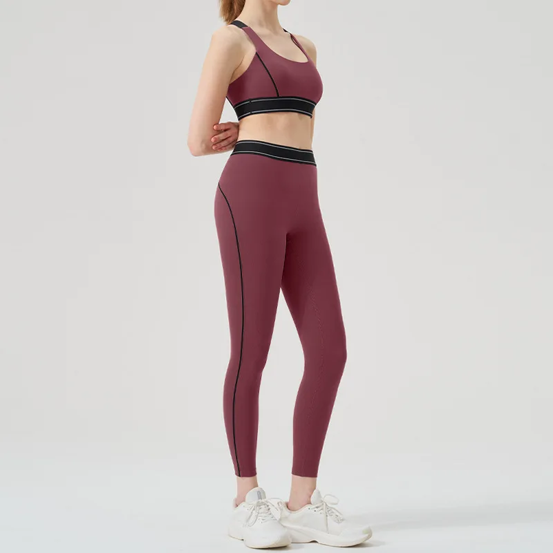 KUNNA New women's 2-piece yoga set, backless bra, high waist, nude feeling, leggings, fitness exercise, slimming exercise set