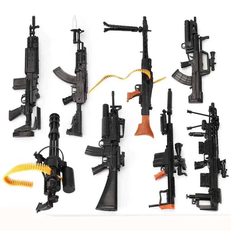 8pcs/set 1/6 4D Gun Model Plastic Assembling Firearms AK47 MG42 Machine Gun M16 Rifle Submachine Guns Classic Assemble Toy