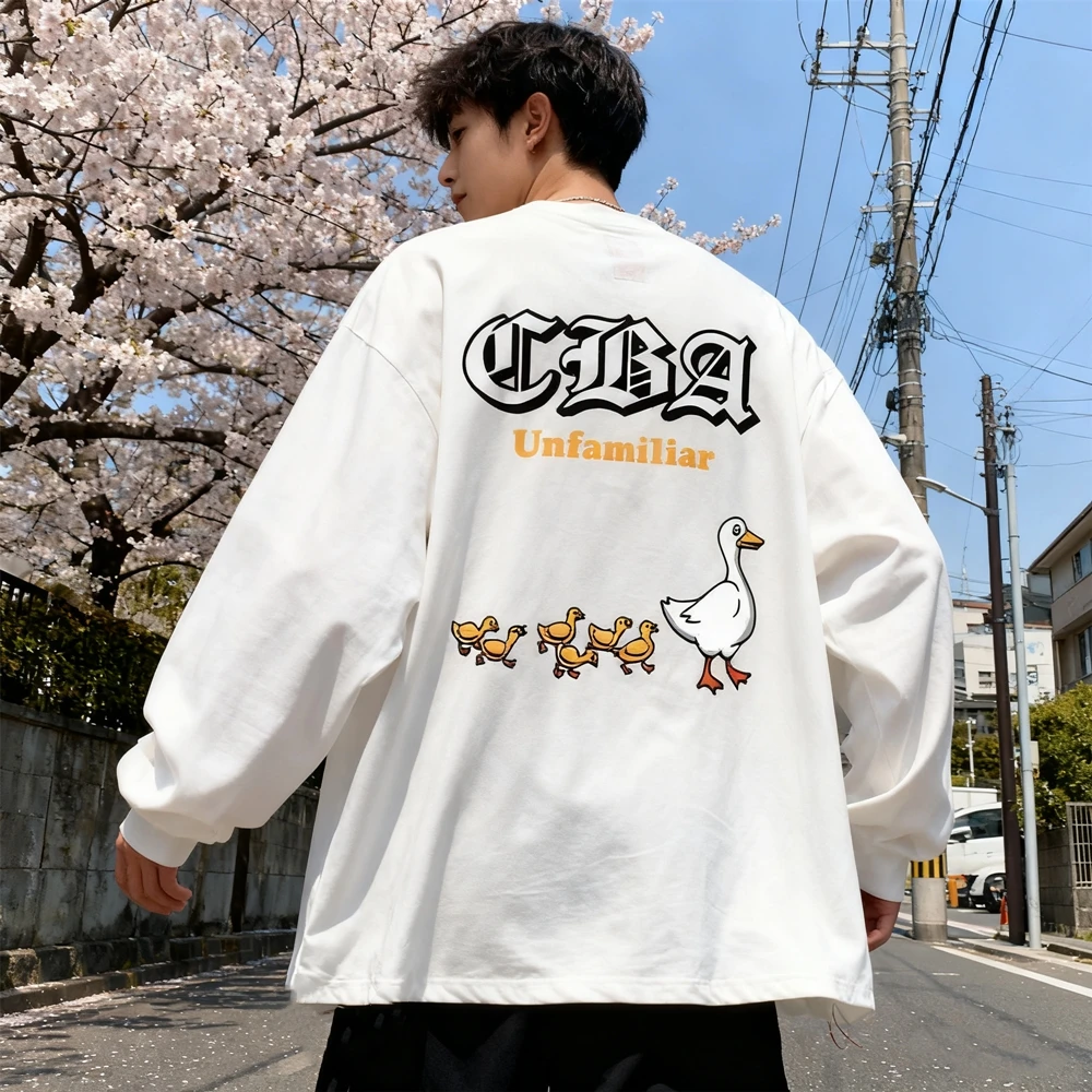 KUCLUT-Camiseta con estampado de dibujos animados para hombre y mujer, ropa de calle informal holgada de manga larga, Tops de gran tamaño 100% de algodón