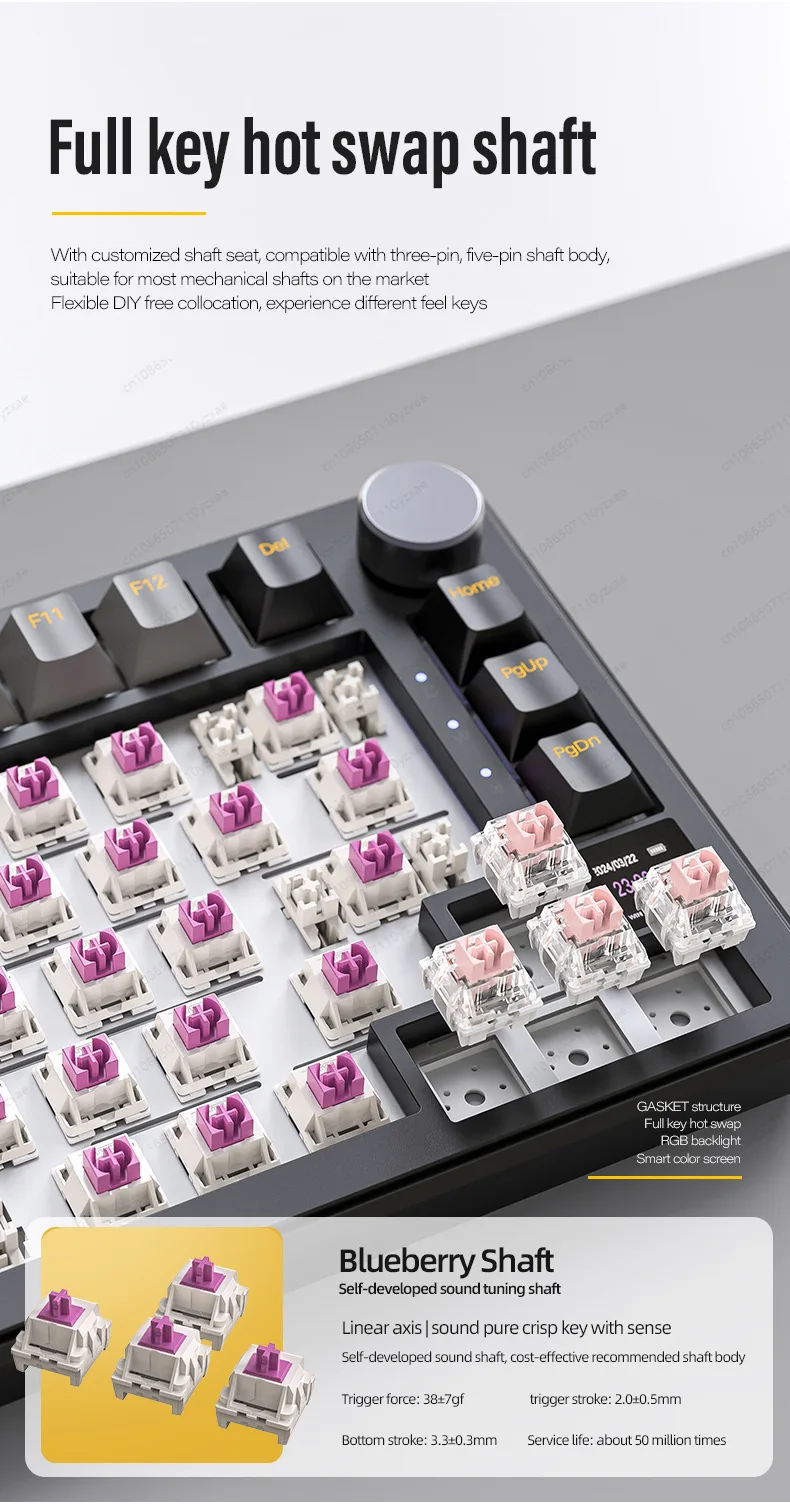 2024 New AL66 Mechanical Keyboard Aluminium Alloy Multifunctional Knob Three Mode RGB Gaming Keyboard Hot Swap Gasket Pc Gamer - view 3