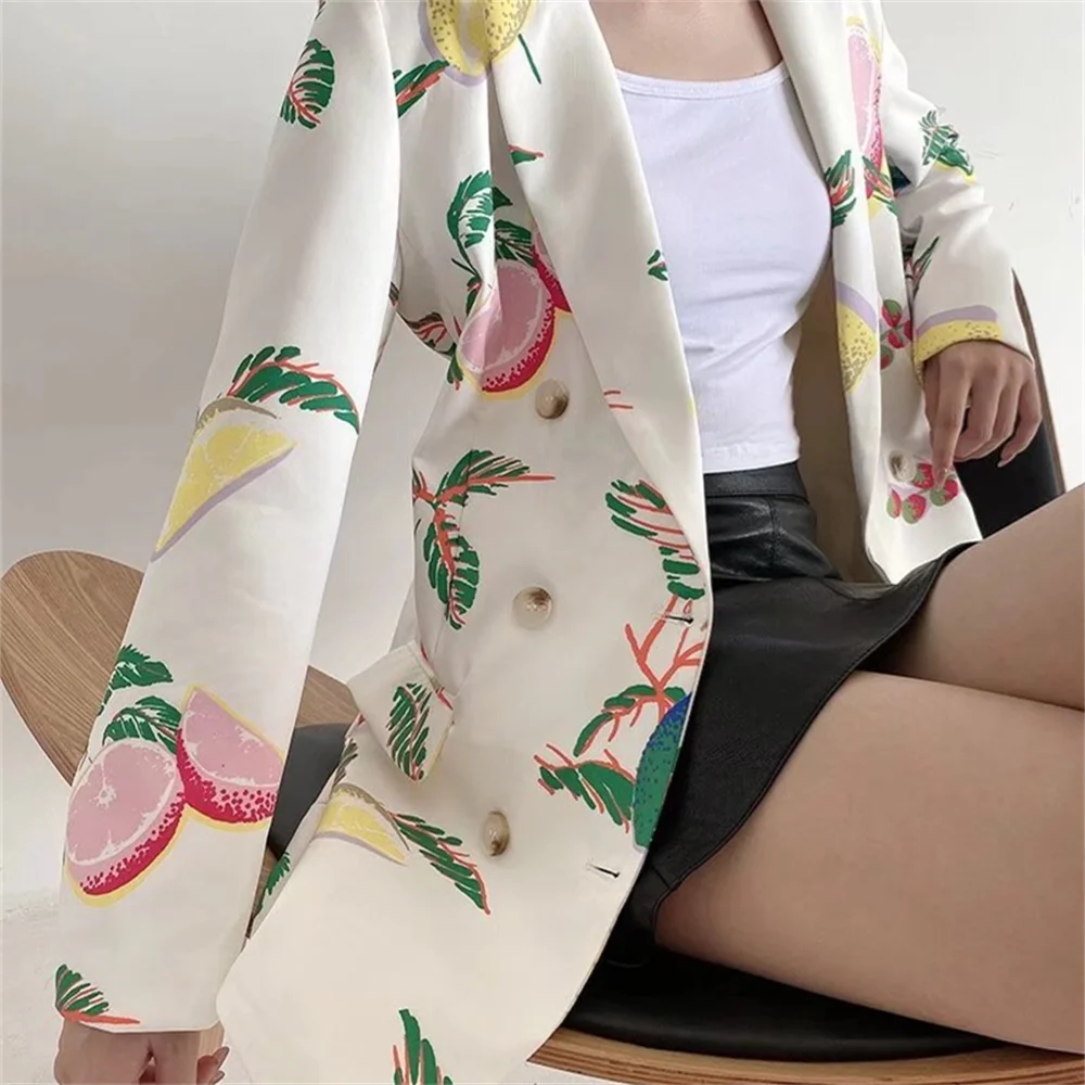 PB&ZA 2024 Spring New Women\'s Fashion and Elegance Casual Versatile Fresh Fruit Print Suit Coat