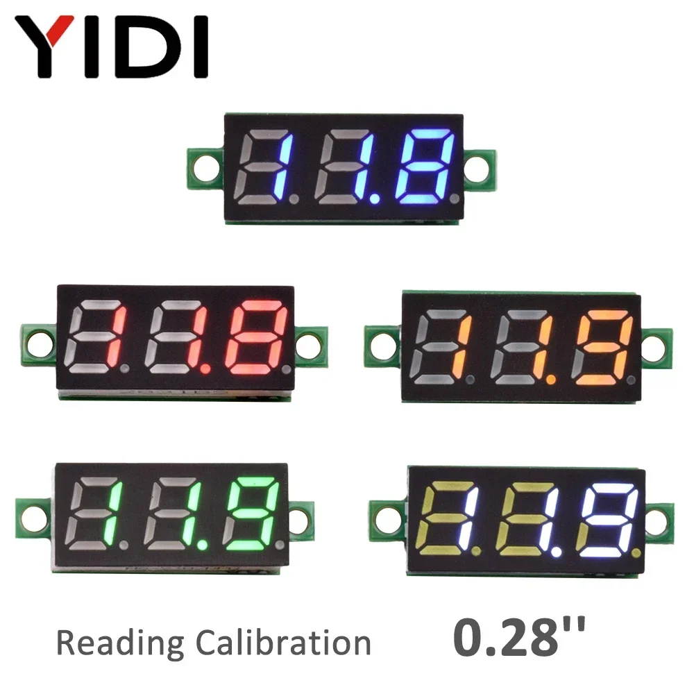 0.28インチLEDデジタルディスプレイ,電圧計,0-100v,2.5-30v,自動車,オートバイ,電圧計,赤,緑,青