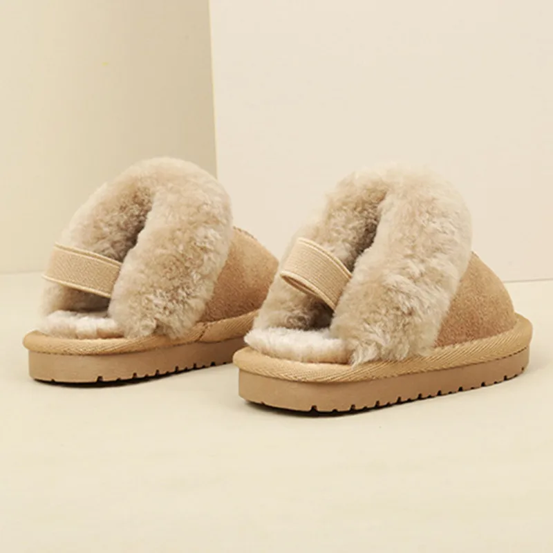 New Winter Baby Shoes Leather Warm Plush Toddler Kids Slipper Shoes Rubber Non-slip indoor Fashion Little Girls Slipper