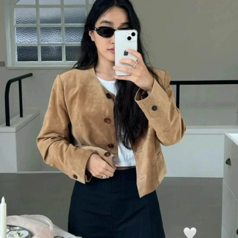 Or para mujer Jaet de ante holgado diseño Simple Vintage Sle East Gate 2025 recién llegado Faionable mat prendas de vestir exteriores