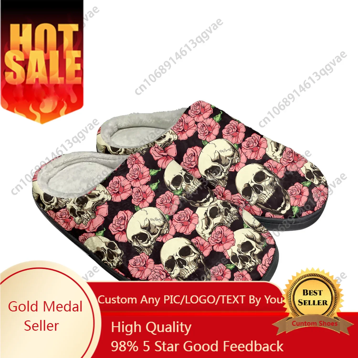 Skull Pop Hot Fiery Home Cotton Custom Slippers Mens Womens Sandals Plush Bedroom Casual Keep Warm Shoe Thermal Slipper Black