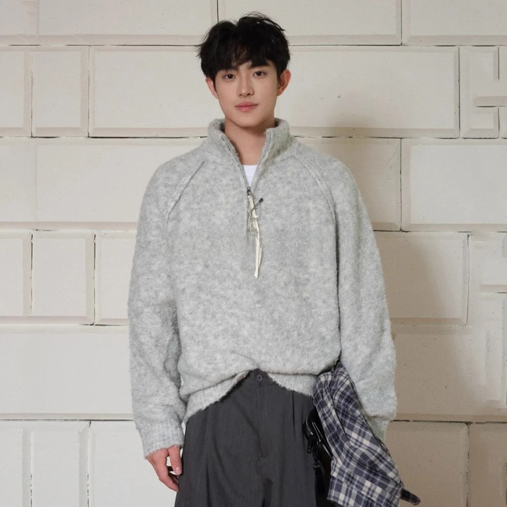 

Cleanfit Vintage Sle f Zip Knitted Sweater Wool Blend Loose Fit Stand Collar Comfortable Feel Long Sve Autumn Wear