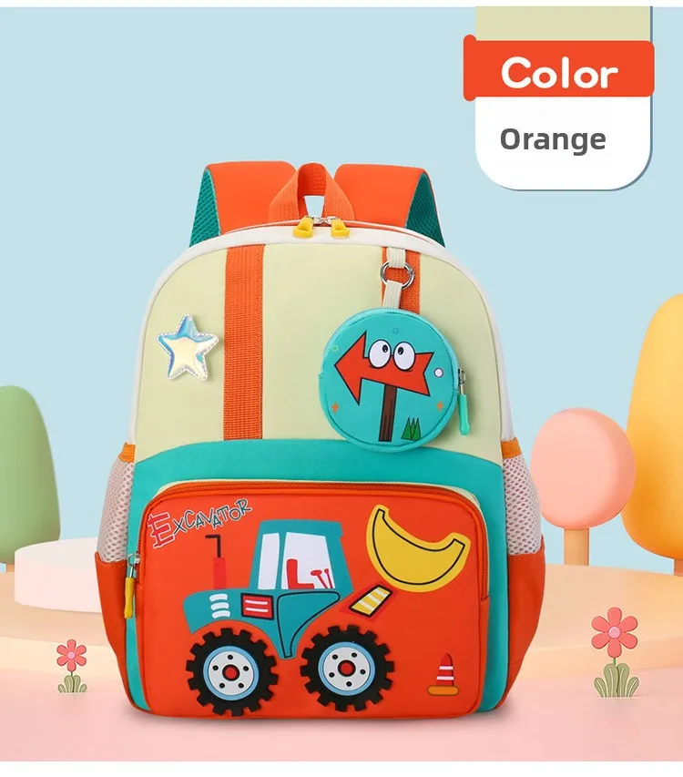 Neuer Kinderrucksack Cartoon Baufahrzeug Jungen Kindergarten-Tasche Atmungsaktiv Mittelgroß für die 3. Klasse – Detail 10