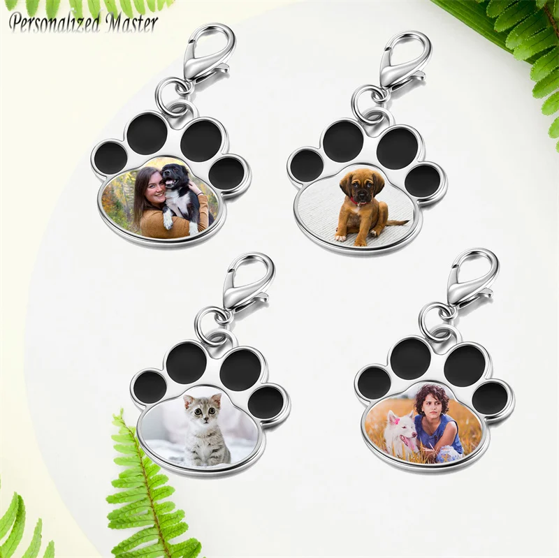 

Personalized Master Custom Keychains Pet Dog Paw Print Engraving Keychain with Picture Keepsake Photo Key Ring Pet Memorial Gift