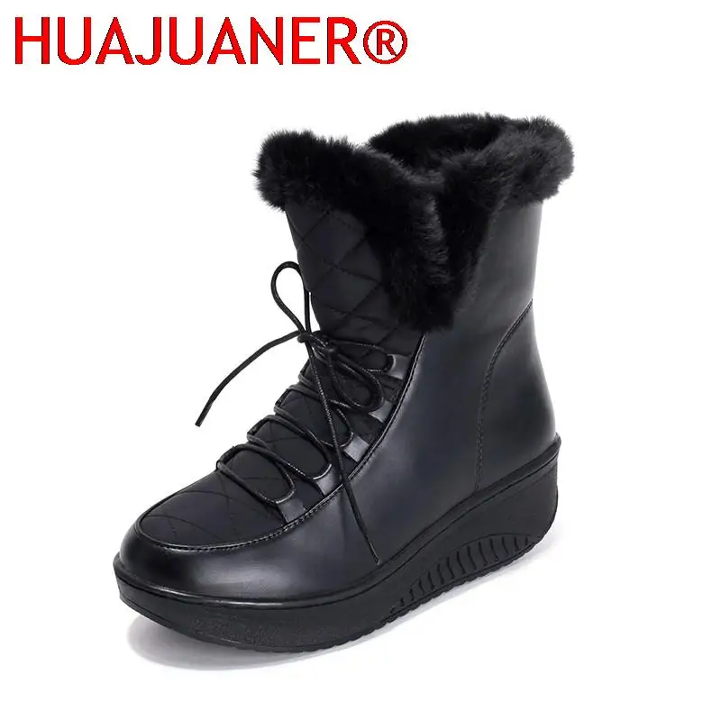 

Black White Winter Boots Waterproof Women Snow Boots Flat Thick Heel Ankle Boots Plush Winter Women Shoes Plus Size 41 42 43