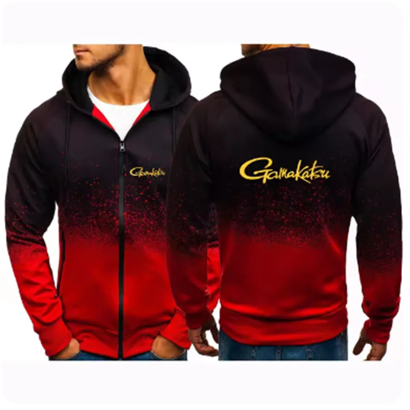 

Gamakatsu Fishing Printed Men's Gradient Sweatshirt Harajuku Zipper Hoodie Handsome Fashion Clothing Sportswear Top