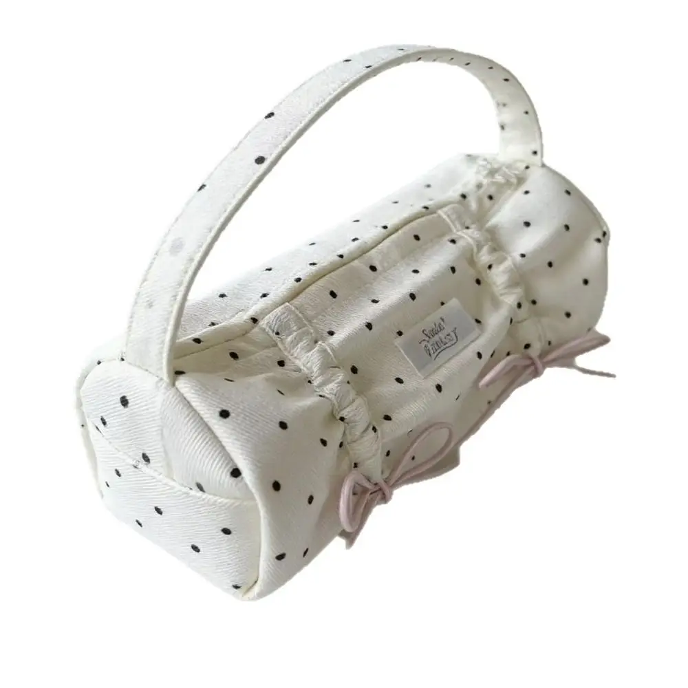 INS Polka Dot Bow Design Pencil Case Handheld Portable Pen Bag Large Capacity Stationery Pouch Gift