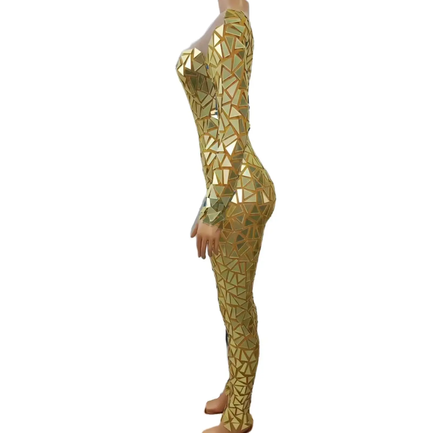 Flashing Full Mirrors Leggings Unitard Long Sleeves Jumpsuit Birthday Celebrate Costume Evening Women Dance Bodysuit Xiaojing