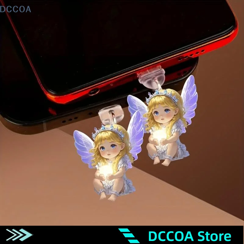 

2PCS 2D Flat Acrylic Angel Fairy Cat Phone Dust Plug DIY Accessories For Phone Type-C Interface Dust Plug Hanging Decoration