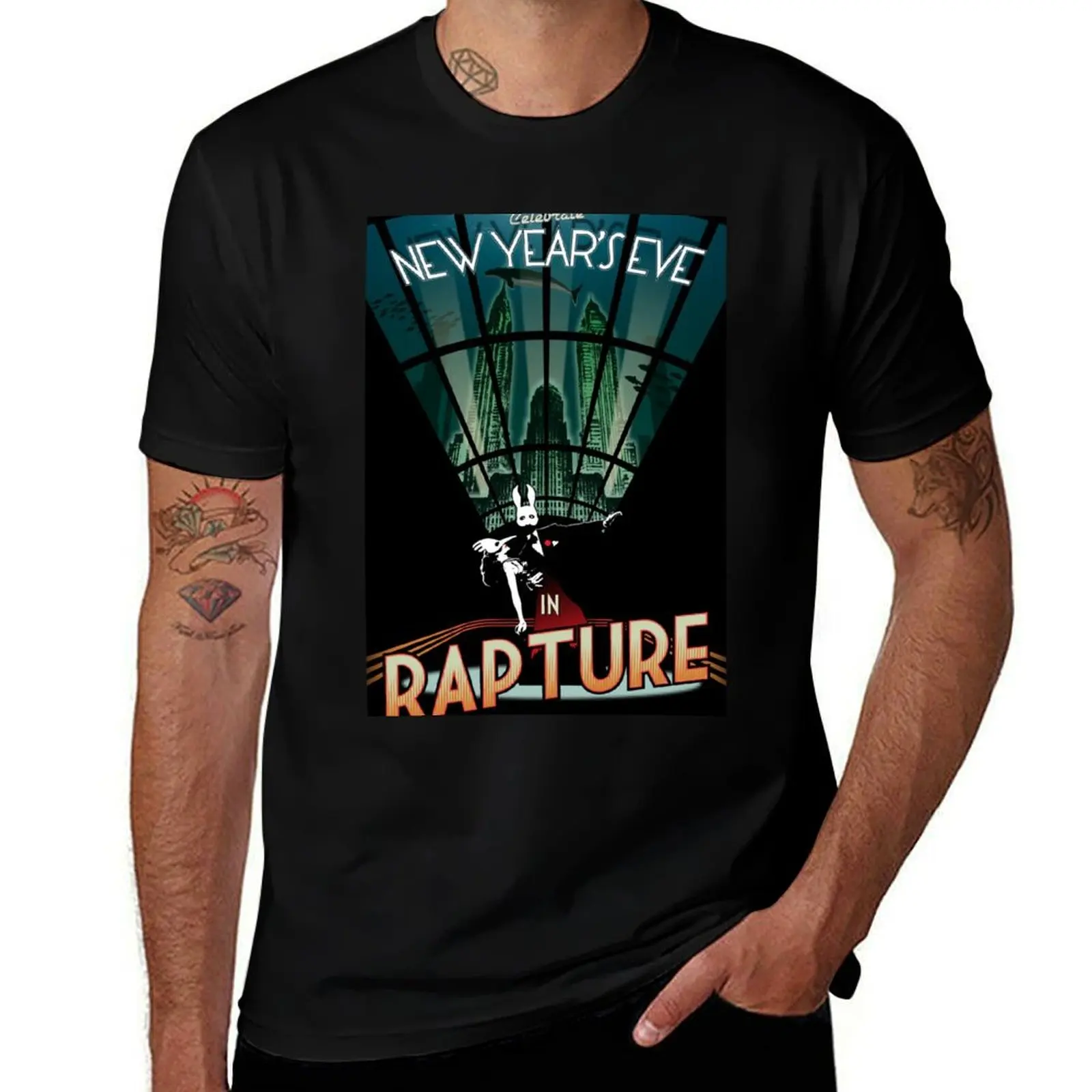 

Футболка BioShock New Year's in Rapture, винтажные футболки больших размеров, футболки с аниме, футболки большого размера, мужские мужские футболки