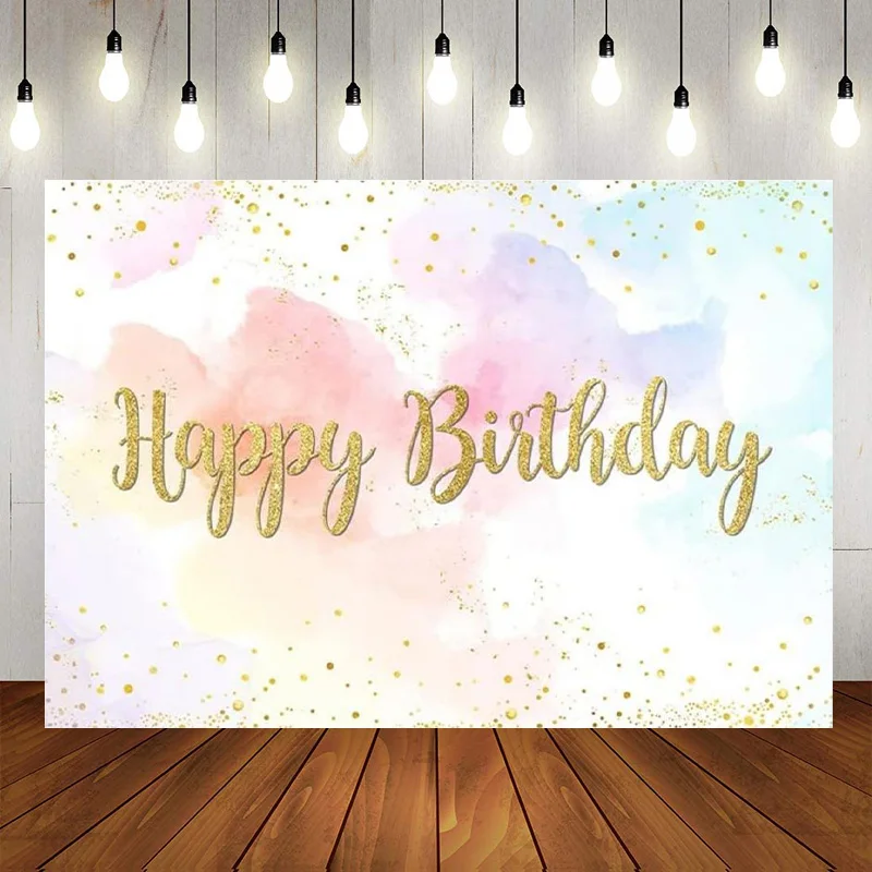 

Pastel Rainbow Happy Birthday Backdrop Girls Princess Photographic Background Colorful Cloud Banner Photo Props