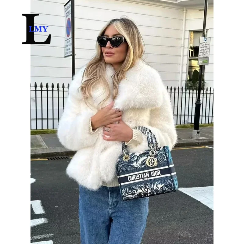 LMY 2024 Fur Faux Coat Women Y2K jacket Women's fur coat Polyester Pockets Thick Warm Women's winter jacket Outerwear