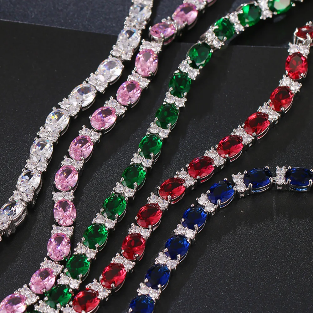 2023 New Emerald Ruby Sapphire High Carbon Diamond 5A Zircon Bracelets for Women Gemstone Party Fine Jewelry Anniversary Gift