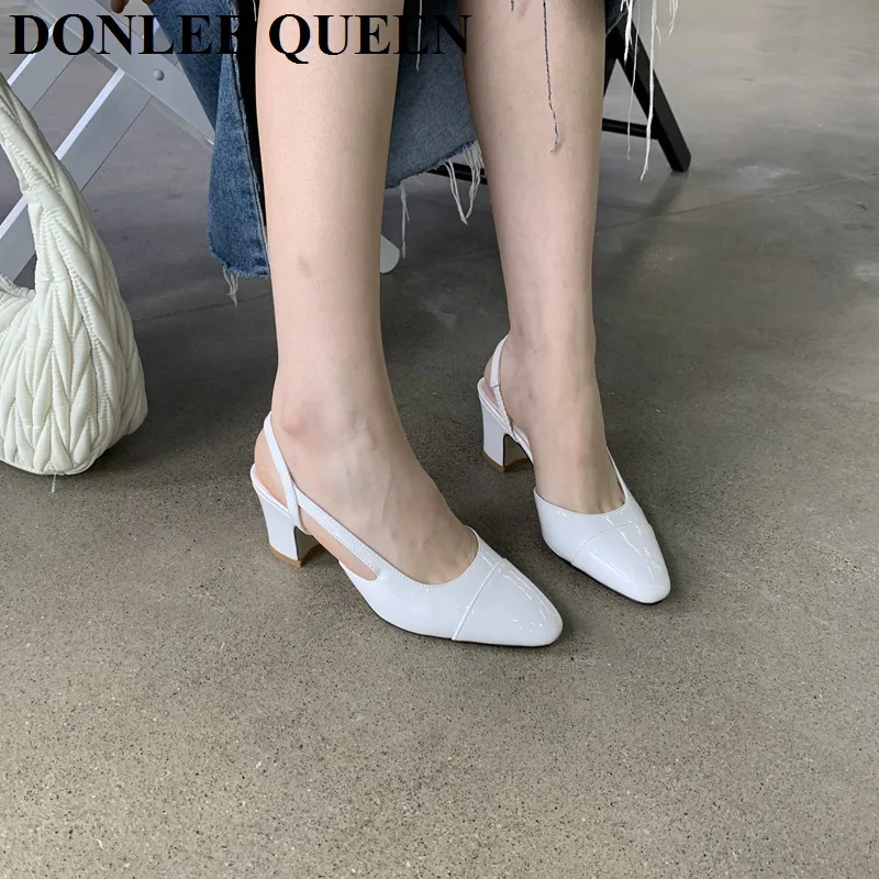 Classic Elegant Mixed Color Slingback Sandals Women Elastic Band Back Strap Heel Pumps Brand Design Shoes Mule Dress Party Mujer