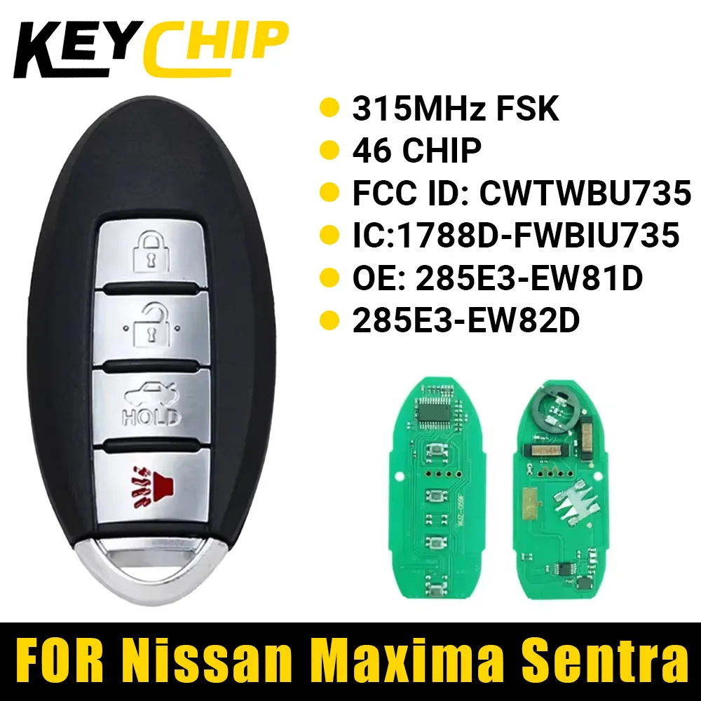 KC CWTWBU735 CWTWBU618 для Nissan Maxima Sentra 2007 2008 2009 2010 2011 2012 315 МГц ID46 Автомобильный умный дистанционный брелок
