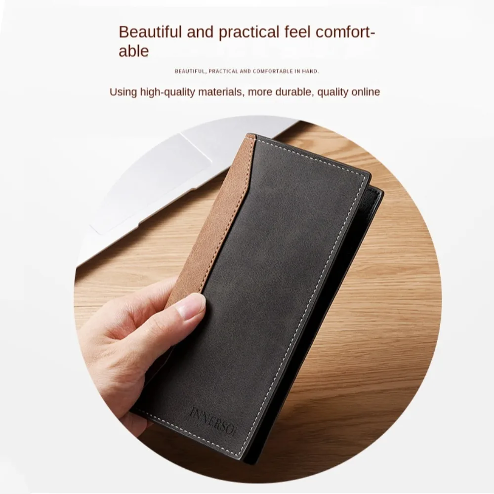 Fashion Long Purse Frosted Splicing Wallet Business PU Leather Bifold Wallet Multifunction Large Cash Purse Bag Daily