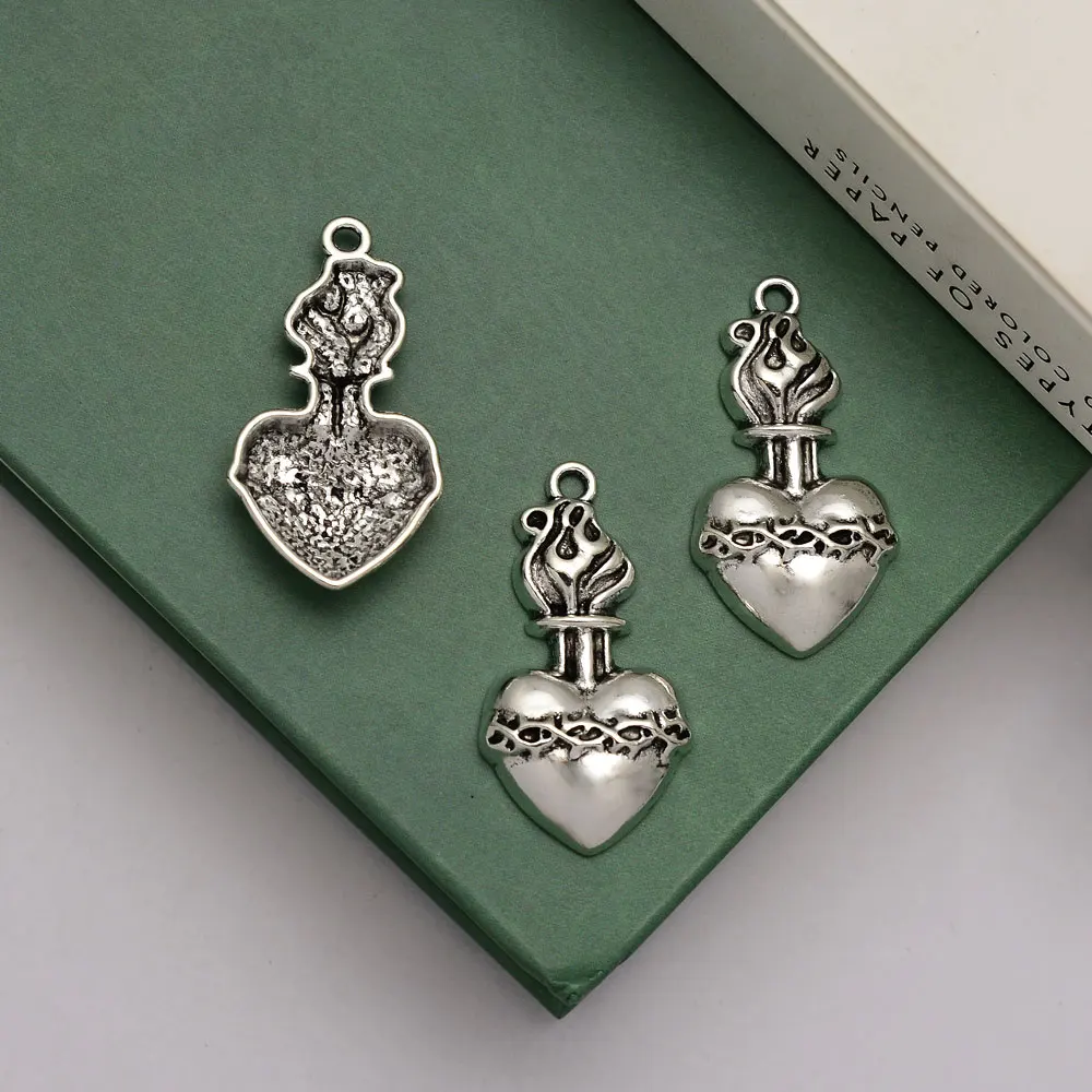 5pcs/lot--19x36mm Flame Heart Steampunk Gothic Fire Charms Pendant For Diy Jewelry Making Finding Supplies Accessories