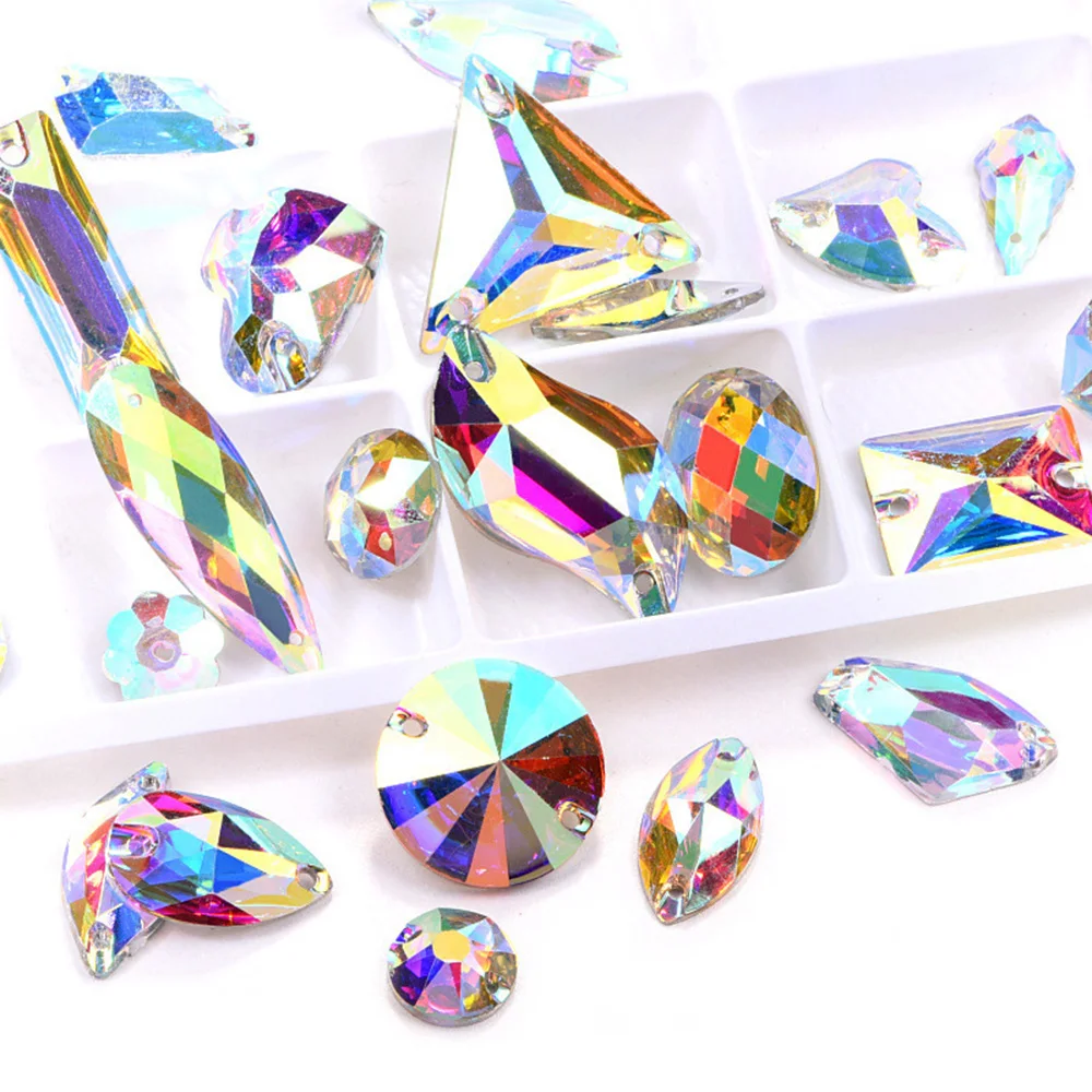 50 Stück gemischte CrystalAB-Nähsteine, flache Glasperlen, glänzende Kristalle, Strass-Steine, Hochzeitskleid-Dekoration, Edelsteine, Bastelbedarf – Detail 1