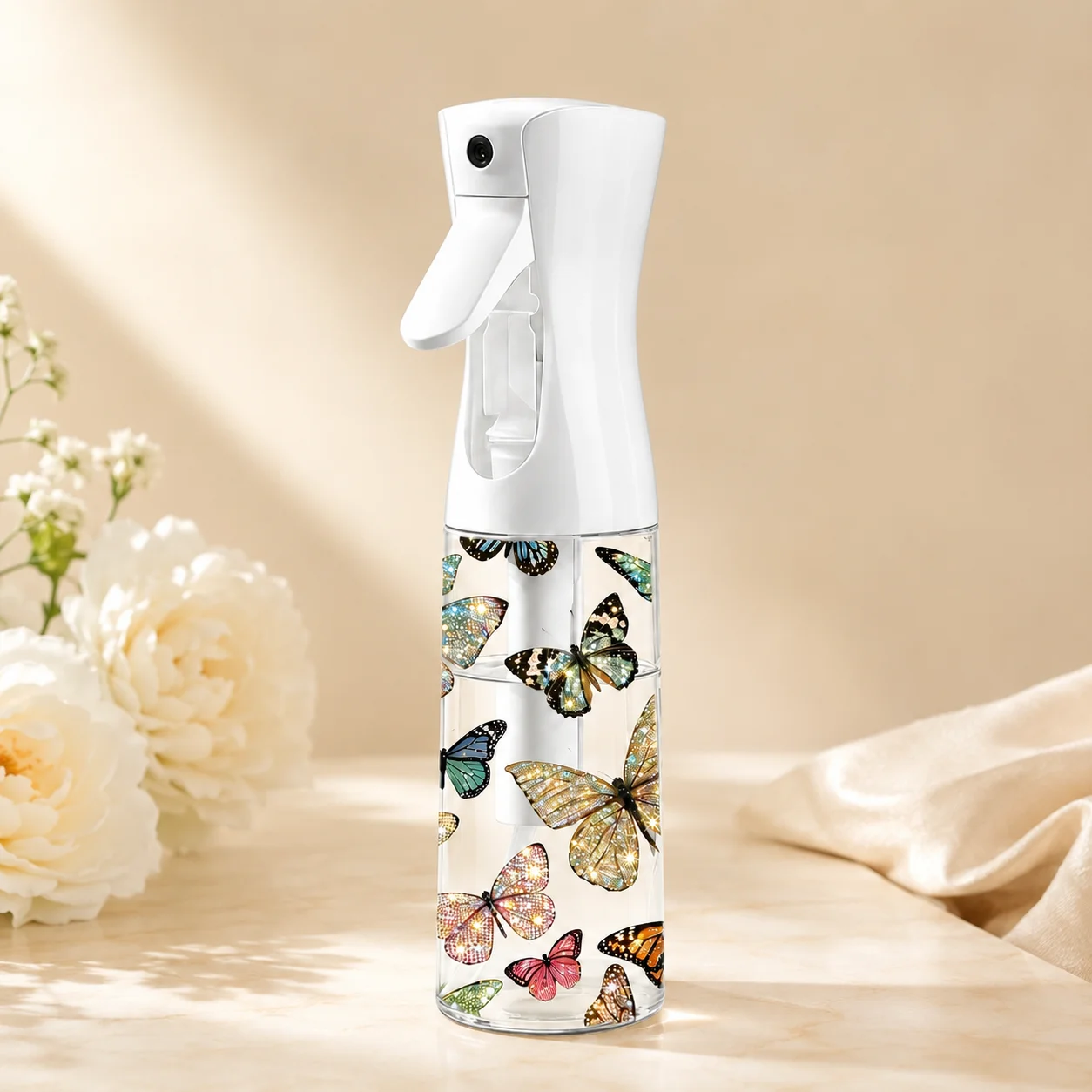 200ml Fine Mist Spray Bottle Butterfly Print Portable Spray Bottle Refillable Continuous Mister for Hair Face Travel Beauty