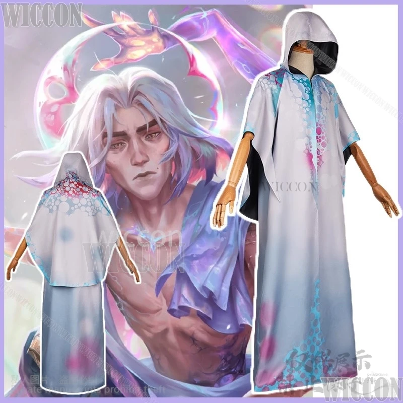 Viktor Arcane Anime Game LOL Cosplay Costume Long Cape Cloak Hooded Hextech Coat White Suit Men Christmas Halloween Customized