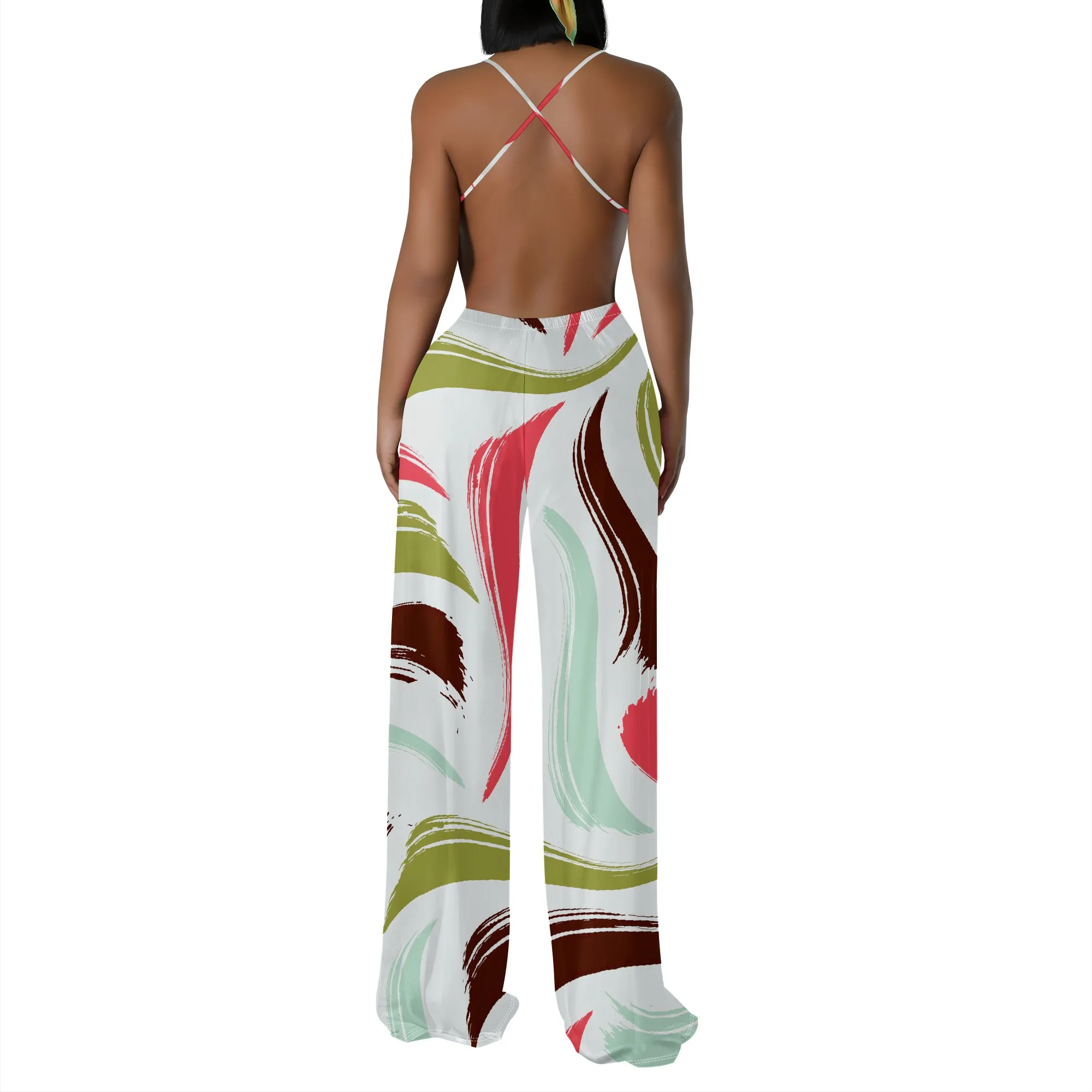 Women's Off Shoulder Sexy Crew Neck Loose Long Dress Fashion Printed Hem Club Party Casual Vacation Long Pants Jumpsuit
