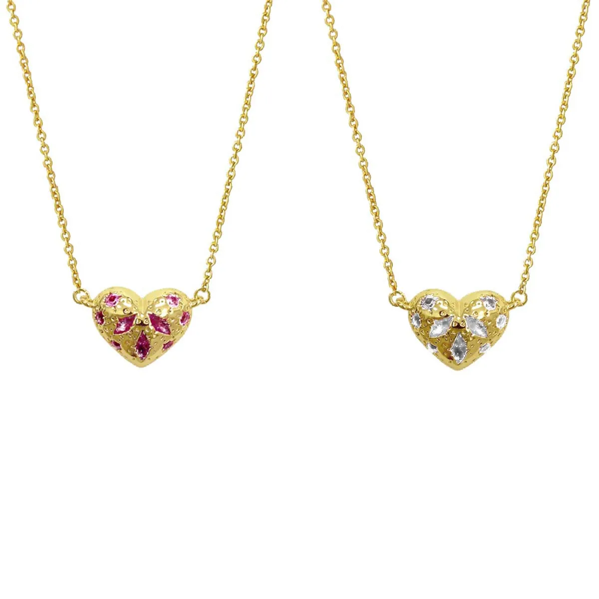

YEEVAA Short Pendant Heart Necklace in Pink Crystal/White CZ, Romantic Jewelry Gift for Her