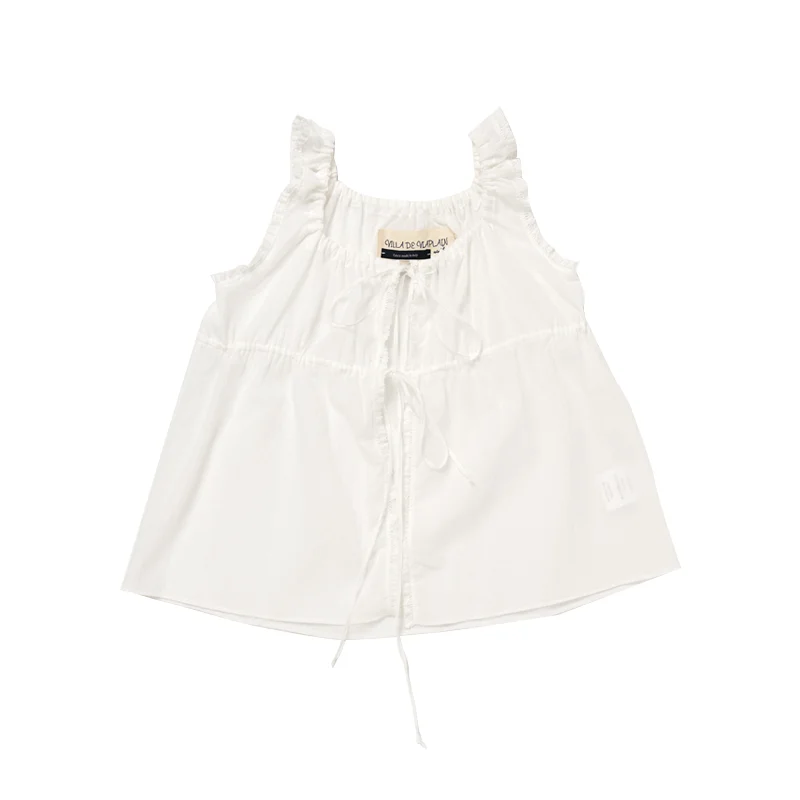 

Summer New Pure Cotton Svel Ruffle U-ne ter Top Women's irt White Blouse with Belt Floral Print Casual Faion