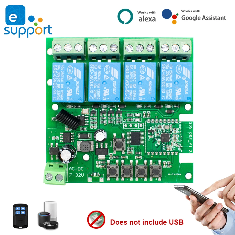 

EWelink Smart Wifi Switch Home Automation 4CH WiFi Relay DC/AC 7-32V 85-250V Smart Lamp Light Switch For Alexa Google Home