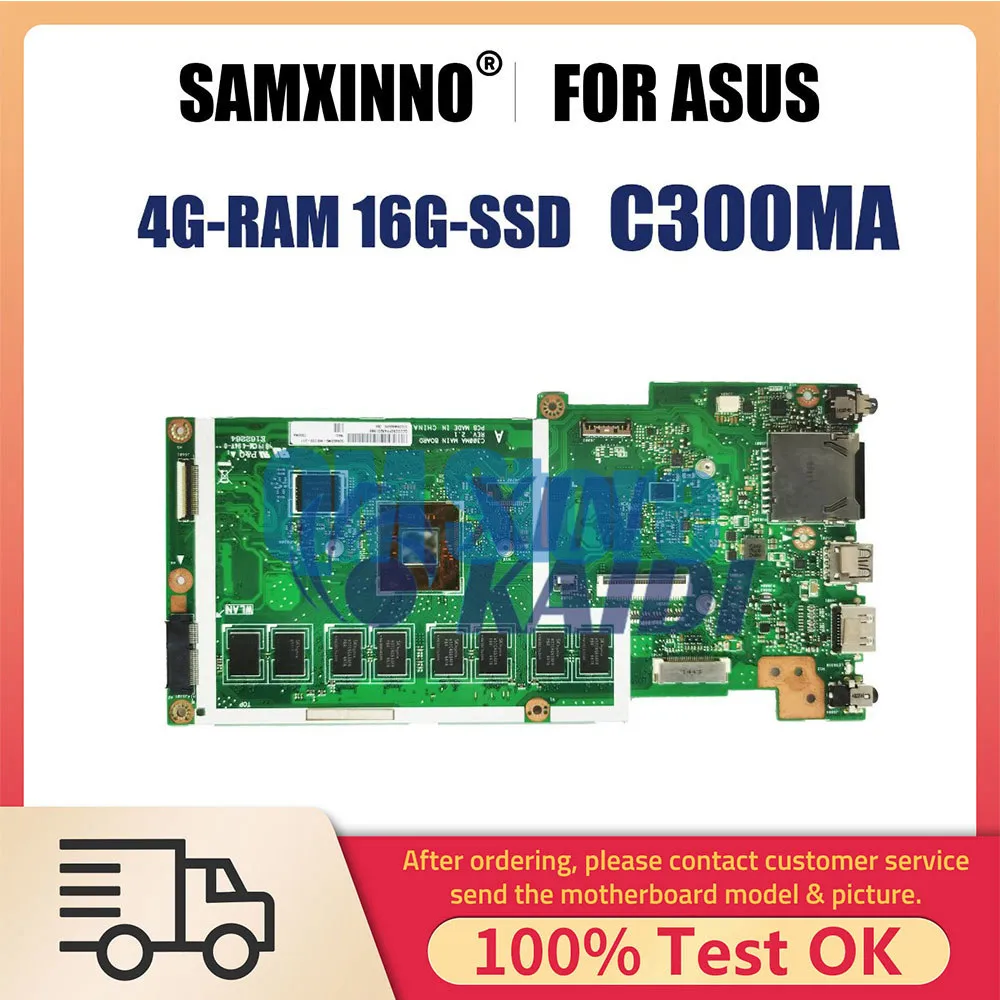 Laptop Motherboard For ASUS Chromebook C300MA C300 C300M C300MA Notebook Mainboard N2830 N2840 CPU 4GB-RAM 16GB-SSD Systemboard