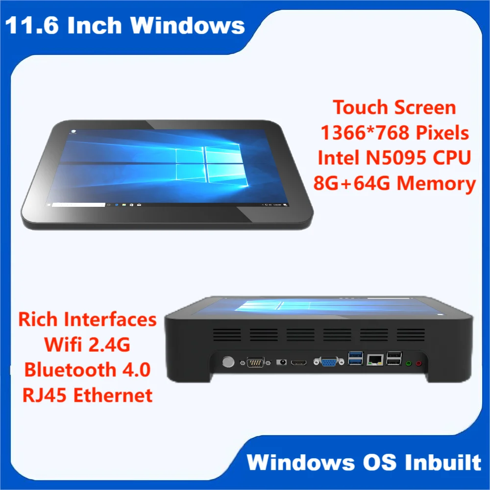 

11.6 Inch Touch Screen Windows POS Terminal Desktop Win10 Cash Register With WiFi Ethernet Connection USB VGA HDMI Interfaces