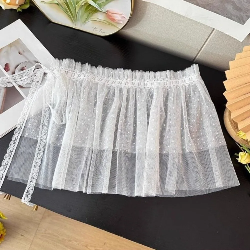 Rok Mini Renda Y2k Manis Rok Kasa Gaya Korea Lolita Rok Tepi Ruffle Bertali Pendek Wanita