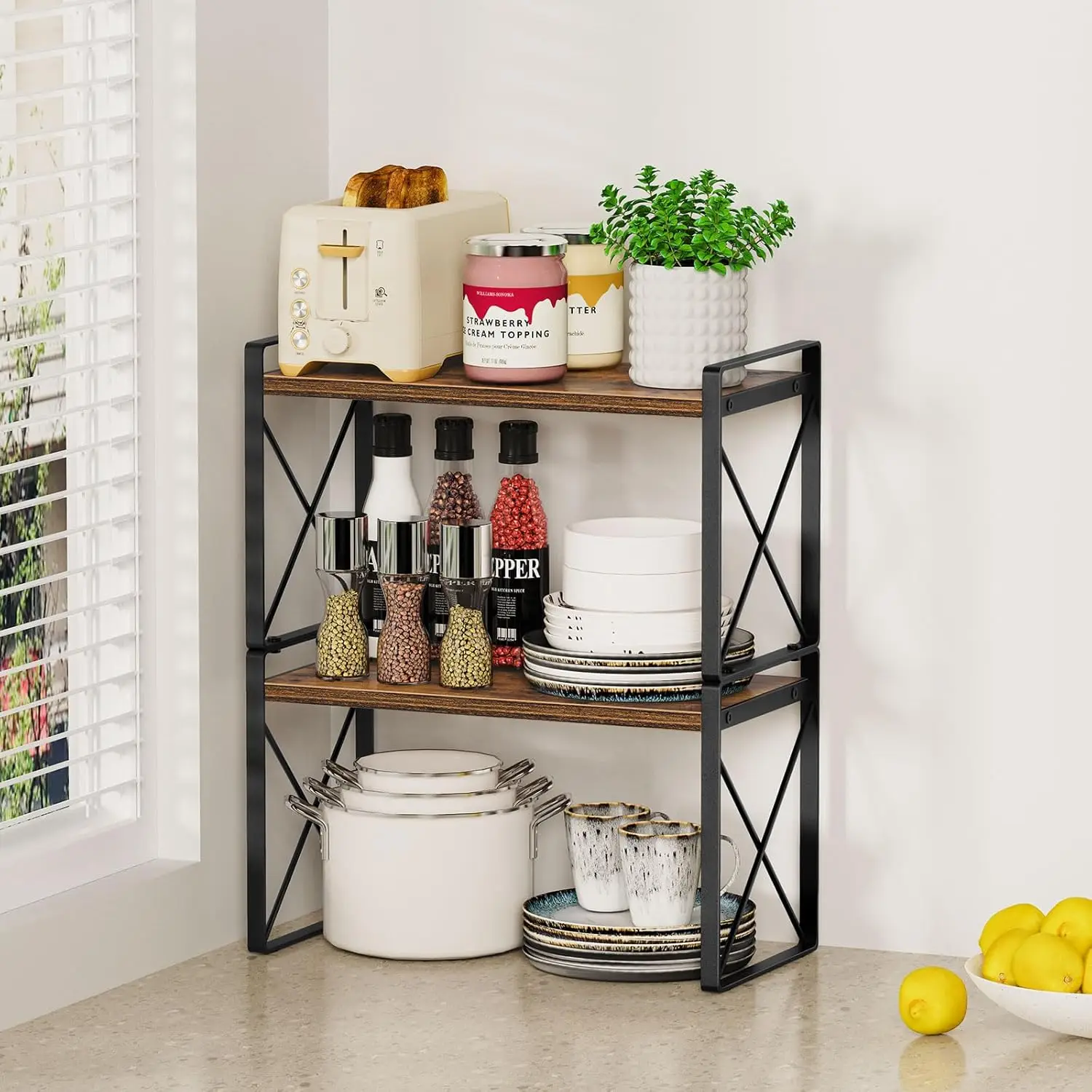 

Kitchen Countertop Organizer, Set of 2 Kitchen Counter Shelf, Spice Rack Riser Shelf for Cabinet Desk Counter (7.8" D x