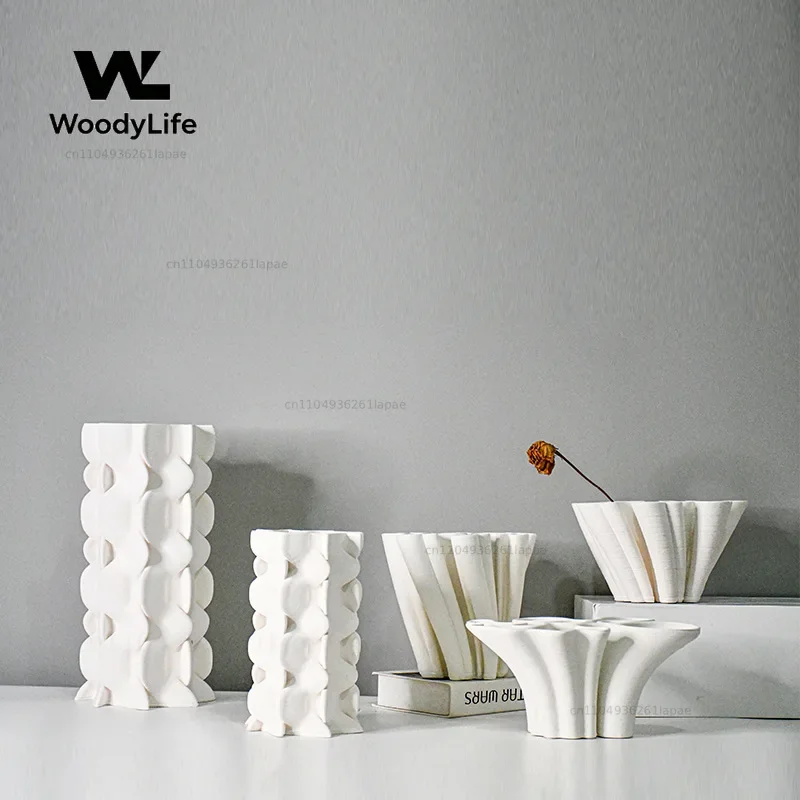 Geometric Ceramic Vase Three-dimensional Fold Pattern Petal Flower Vase Flower Pot Decorative Ornament Home Decoration