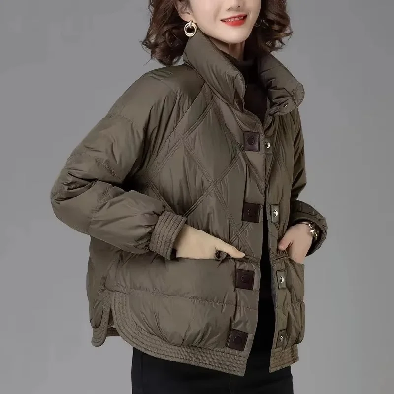 AutumnWinter Lady Long Sleeves Down Cotton Jacket Middle Aged Mother Thin Light Parkas Outwear Female Fashion Cotton Padded Coat