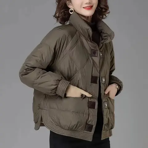 여성용 긴 소매 다운 코튼 재킷, 중년 어머니 얇은 가벼운 파카, 여성 패션 코튼 패딩 코트, 가을 겨울