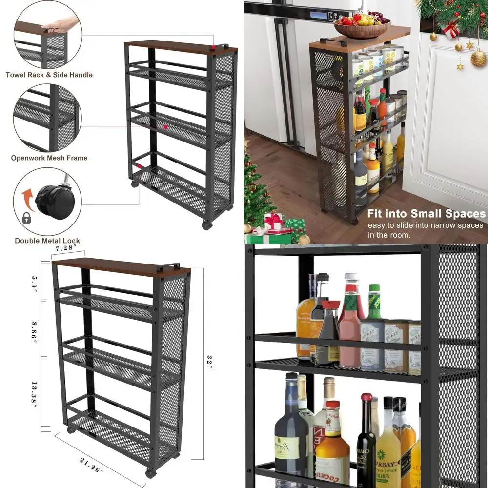 

3-х уровневая тележка на колесиках с сетчатыми корзинами для дома, прачечной, ванной комнаты и гостиной - черный