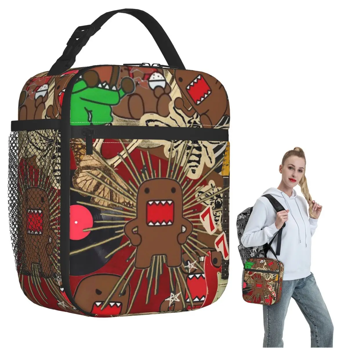 Domo Kun Doll Face Graphic Insulated Lunch Bag for Women Children Portable Food Boxes Thermal Lunch Box Tote