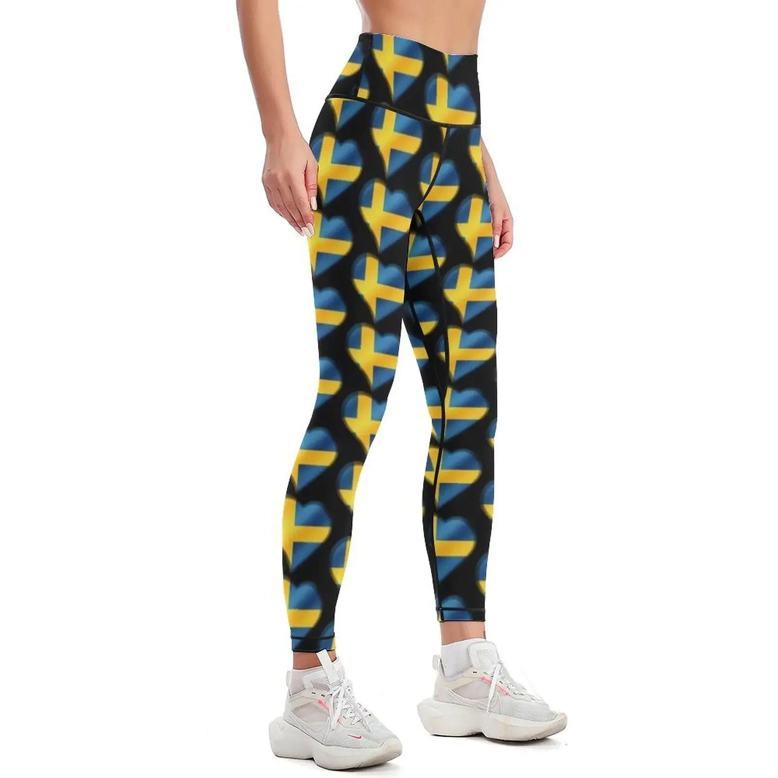 Swedish Flag - Sweden - Heart Leggings Sports female sport set sport legging sportswear for gym Womens Leggings