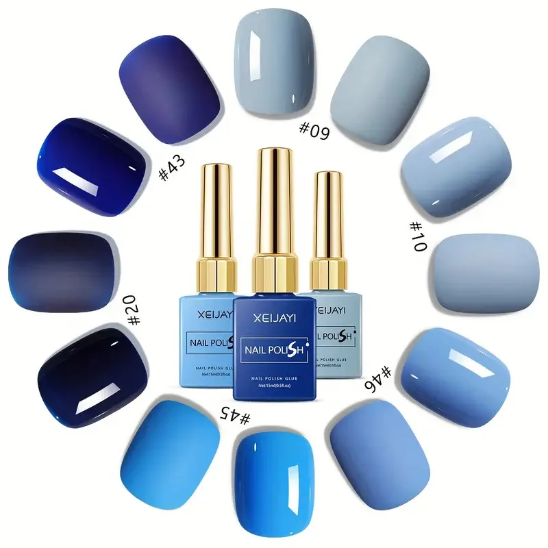 XEIJAYI 15ml 젤 매니큐어 6 색 블루 누드 네일 아트 광택 젤 래커 탑 코트 DIY 디자인 모든 장식 담그기