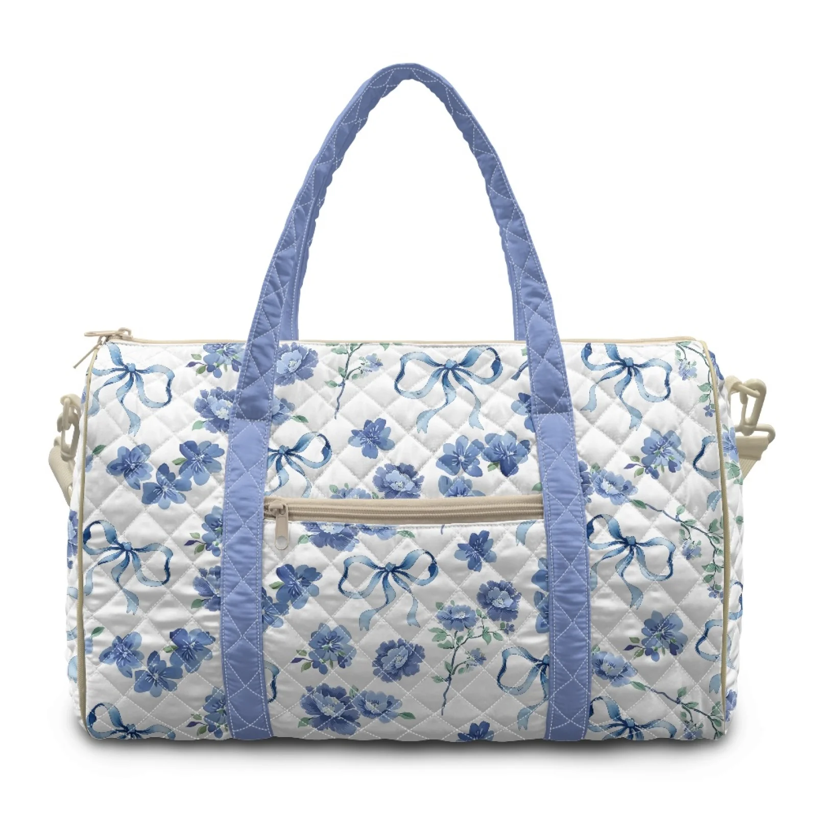 Coloranimal Blue Floral Bow New Trend Quilted Duffle Bag for Mother Versatile Gym Bag Organizer