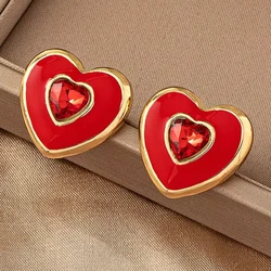 Simple Heart Shape Enamel Metal Earrings for Women Party Gift Holiday OL Fashion Jewelry Ear Accessories CE212